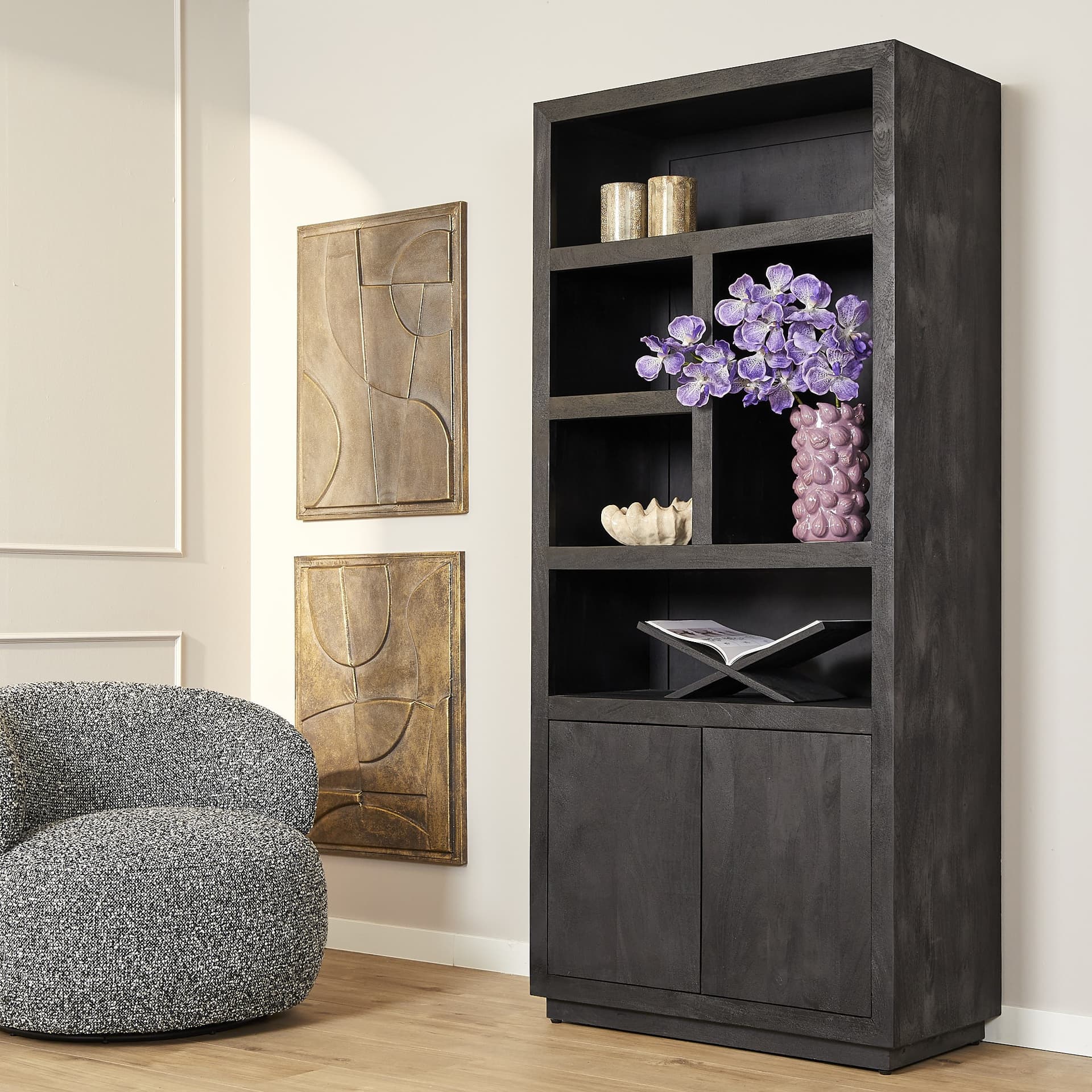 Vakkenkast Brussel Mangohout Zwart 90 cm