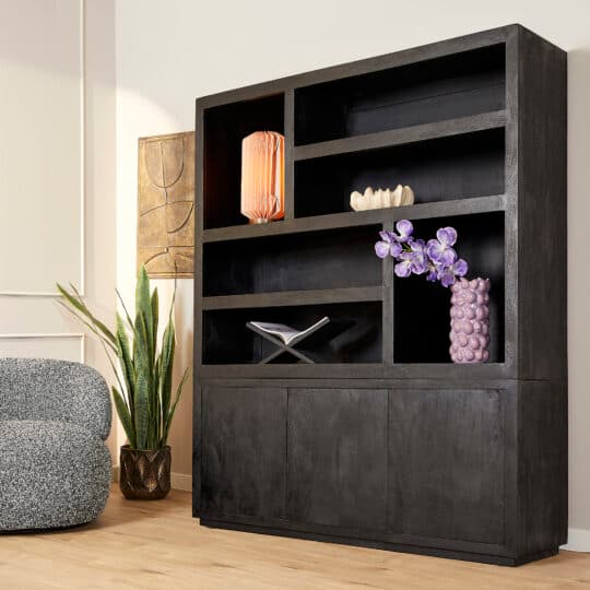 Vakkenkast Brussel XL Zwart Mangohout 160 cm  - 1