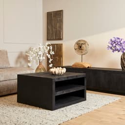 Vierkante salontafel Brussel Zwart Mangohout 80 cm - 1