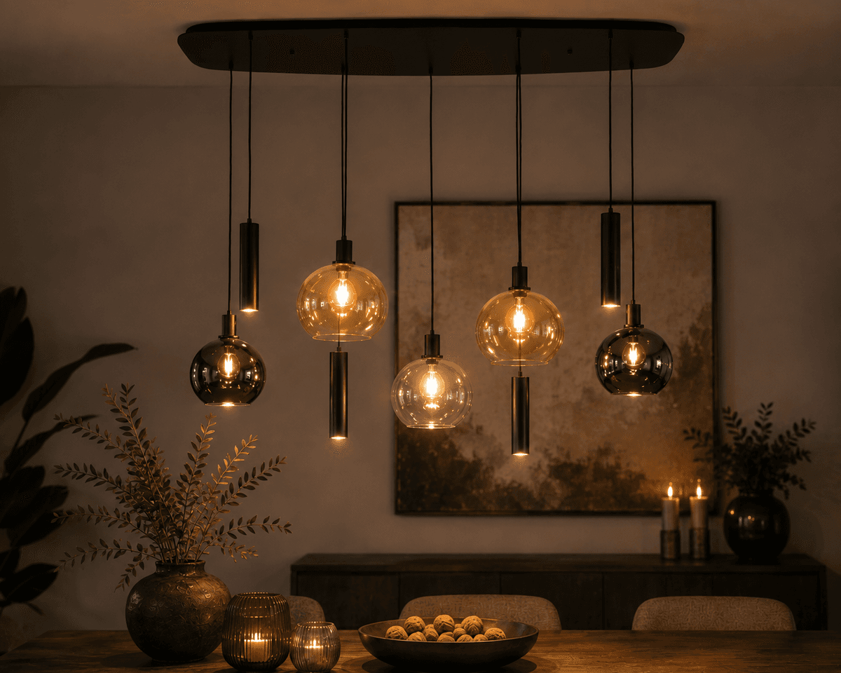 Hanglamp Sassari – 5 glazen bollen en 4 spots - 2